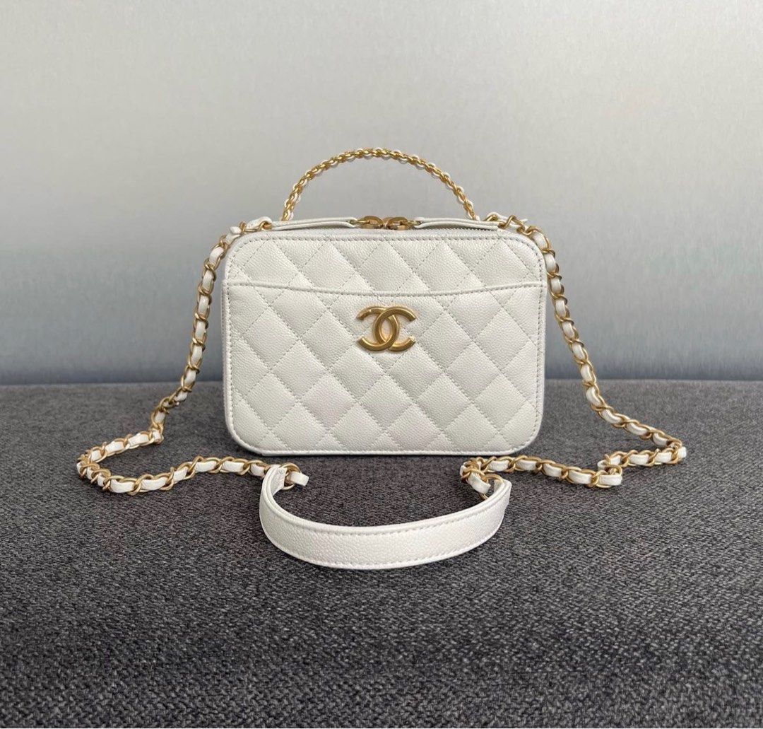 CHANEL Caviar Quilted Small Pick Me Up Vanity Case Light Blue 1295024