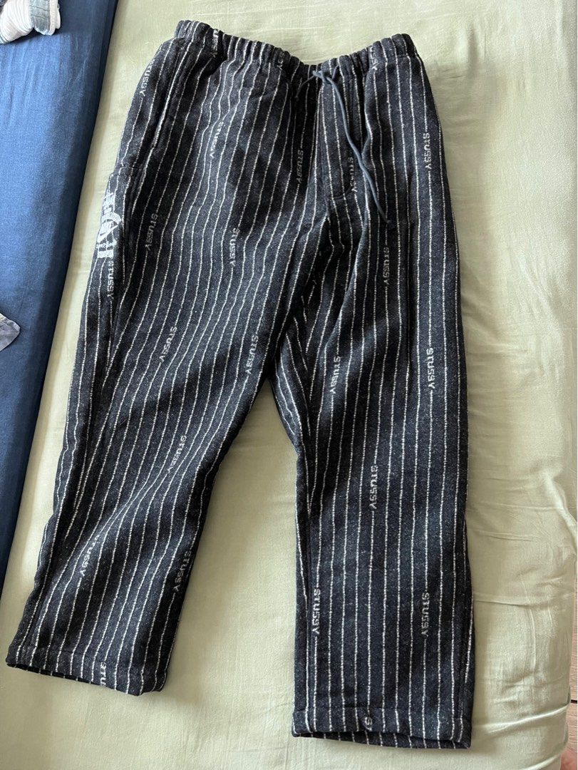 Nike x Stussy Striped Wool Pants Black (偏大US Size ), 男裝, 褲