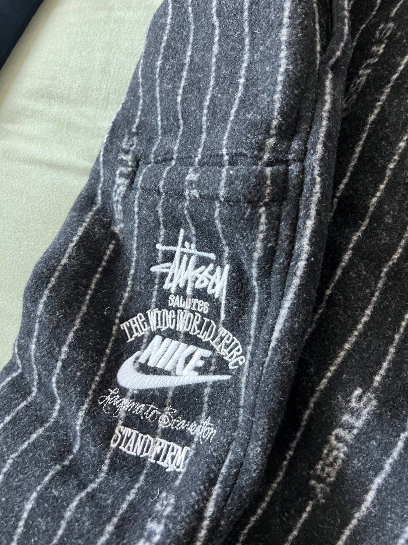 Nike x Stussy Striped Wool Pants Black (偏大US Size ), 男裝, 褲 