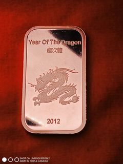 One ounce silver bullion, 2012 Year of the dragon, 999 fine silver, genuine