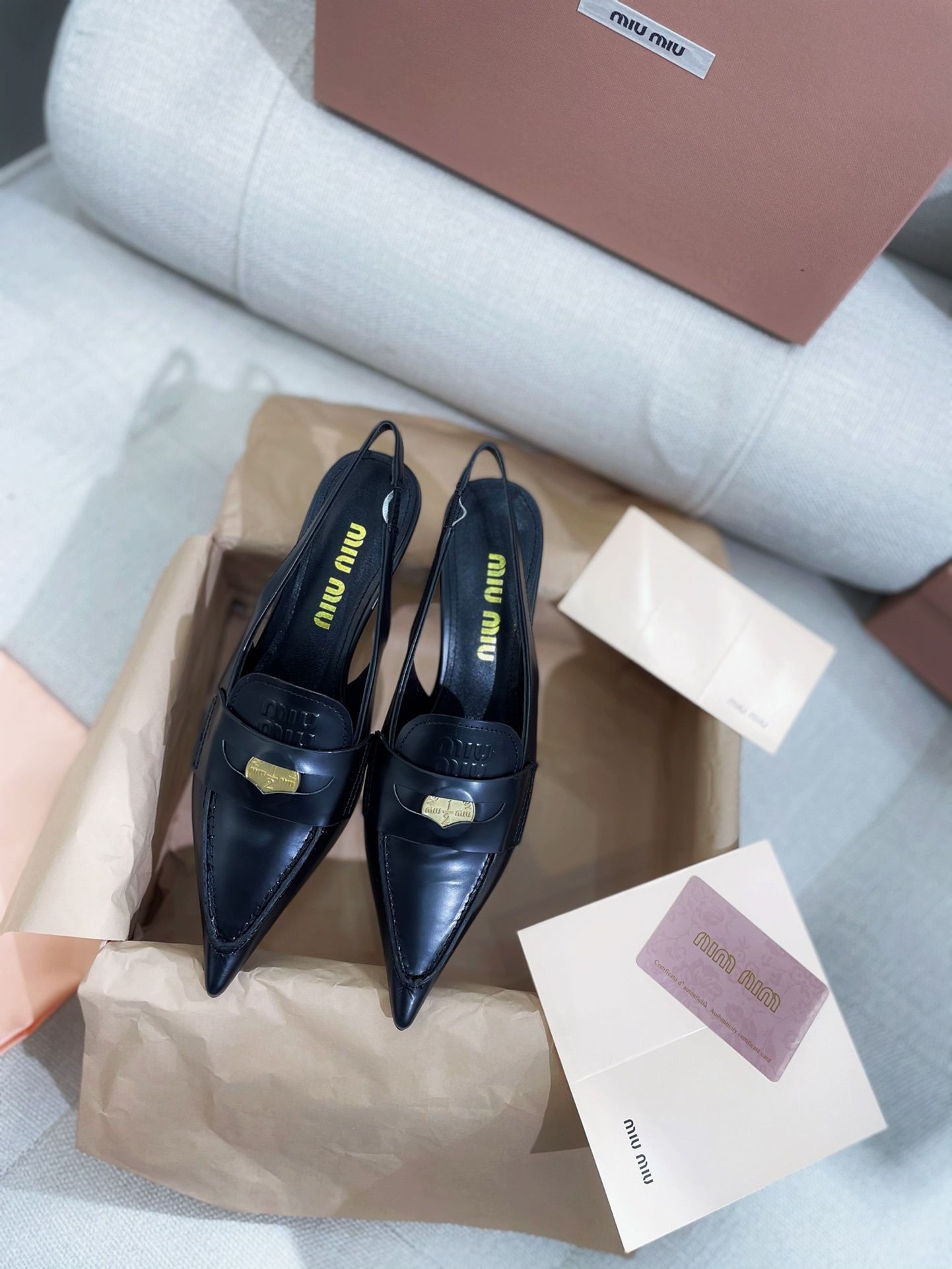 Original Miu Retro Gold Coin Pointed Toe Sandals Women s Fashion