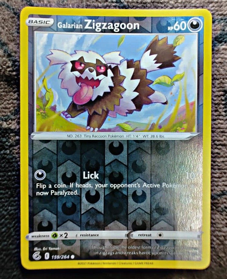 Original Pokemon Trading Card Game, Sword & Shield, Season 8, Fusion  Strikes, Galarian Zigzagoon (Reverse Halo), 159/264, Hobbies & Toys, Toys &  Games on Carousell