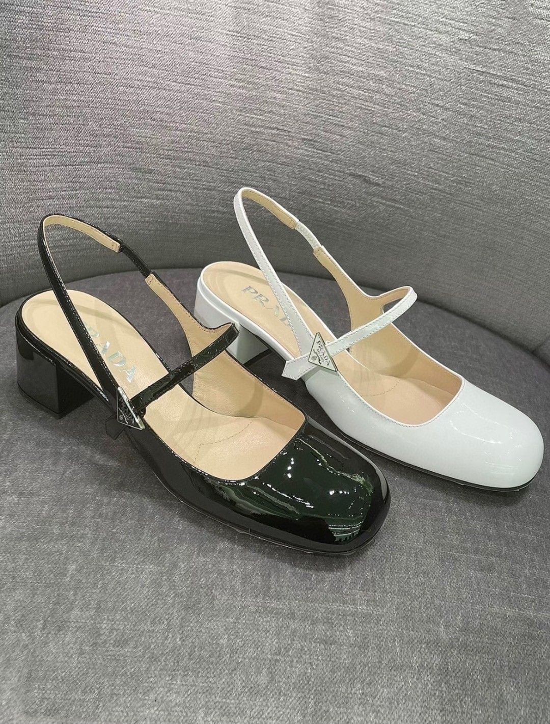Original Prada 2023 Patent Leather Back Ribbon Mary Jane Round Toe High  Heel Sandals, Women's Fashion, Footwear, Heels on Carousell