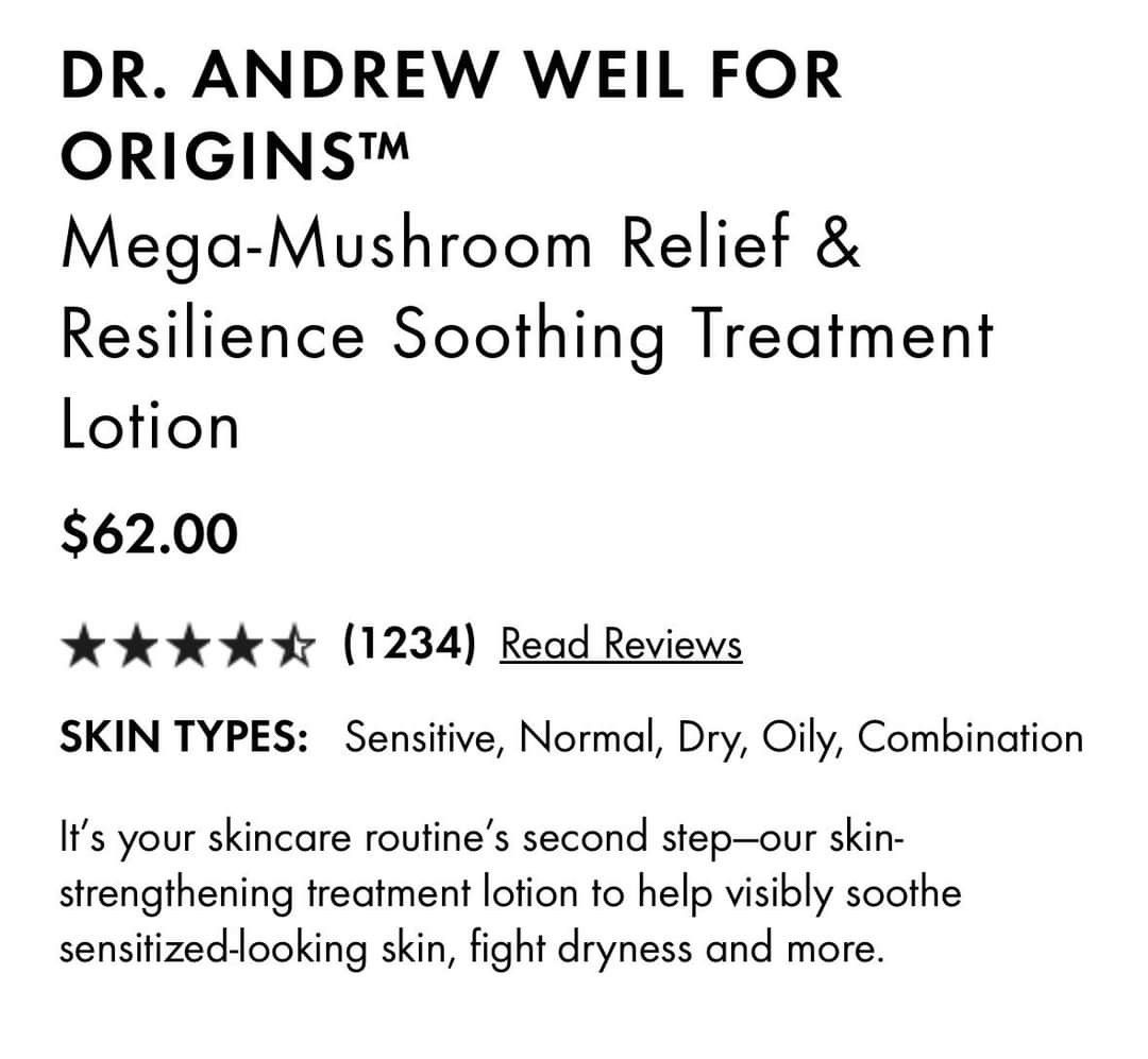 ORIGINS MEGA MUSHROOM RELIEF & RESILIENCE SOOTHING TREATMENT LOTION ...