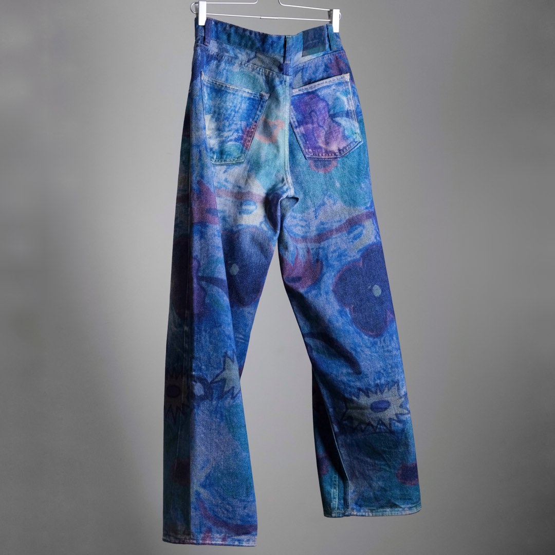 Sold)“Our Legacy” 22A/W Full Cut Digital Chalk Floral Denim Jeans