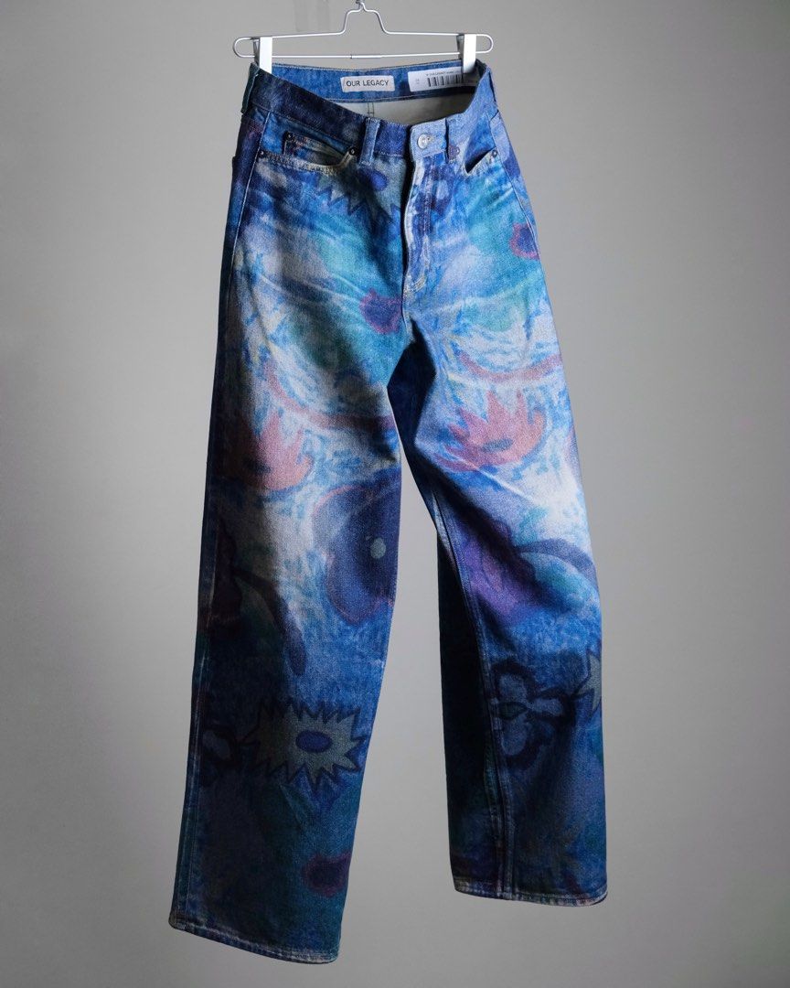 Sold)“Our Legacy” 22A/W Full Cut Digital Chalk Floral Denim Jeans