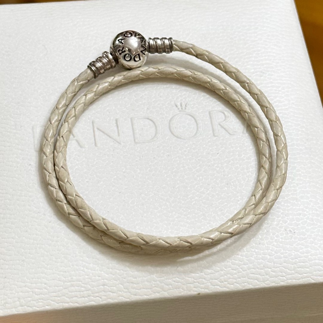 PANDORA Moments Ivory White Double Woven Leather Bracelet