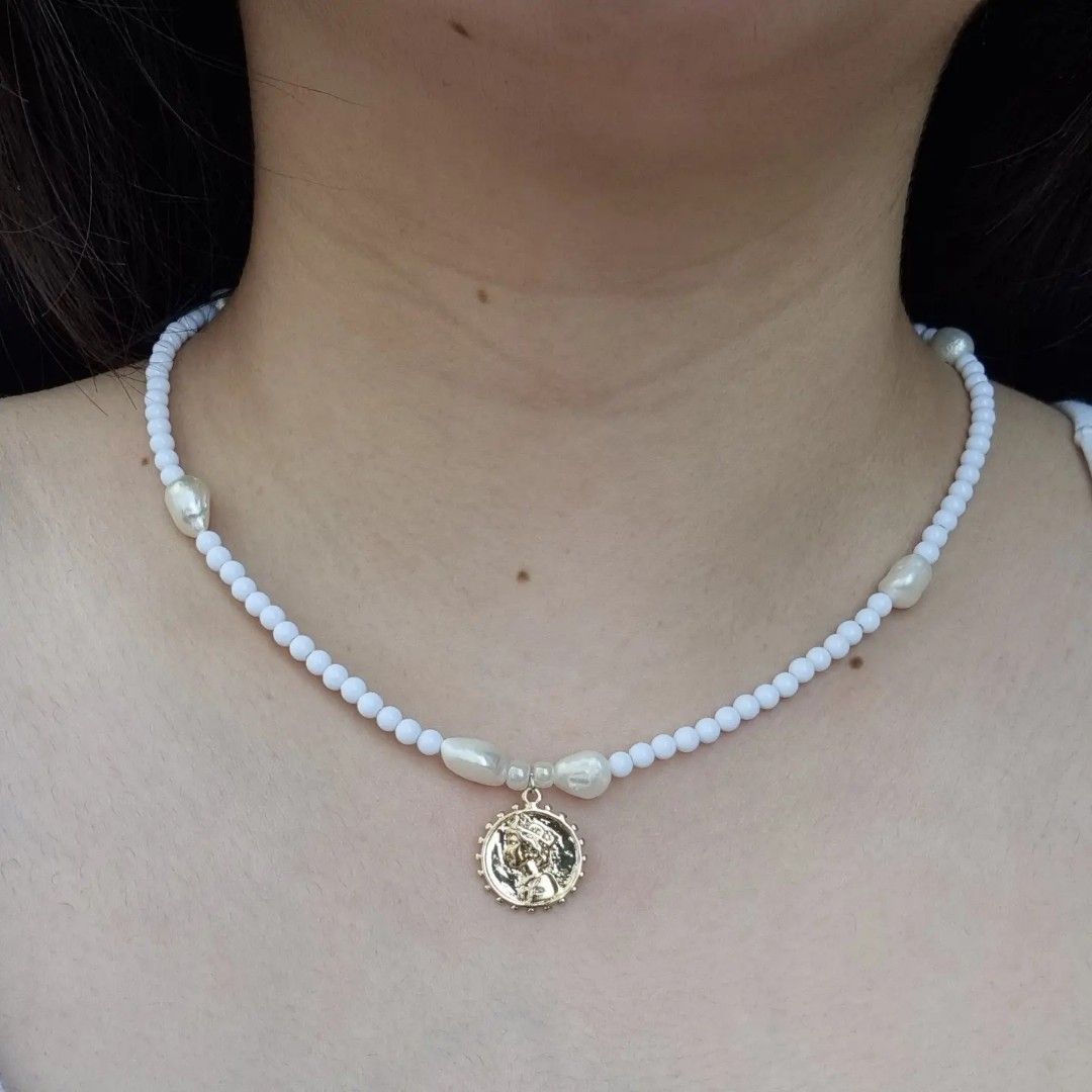 Pearly Gold Coins Necklace Women s Fashion Jewelry Organisers