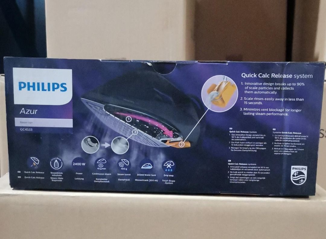 Philips Azur Steam 2400W Iron with Quick Calc Release System GC4533, TV & Home Appliances