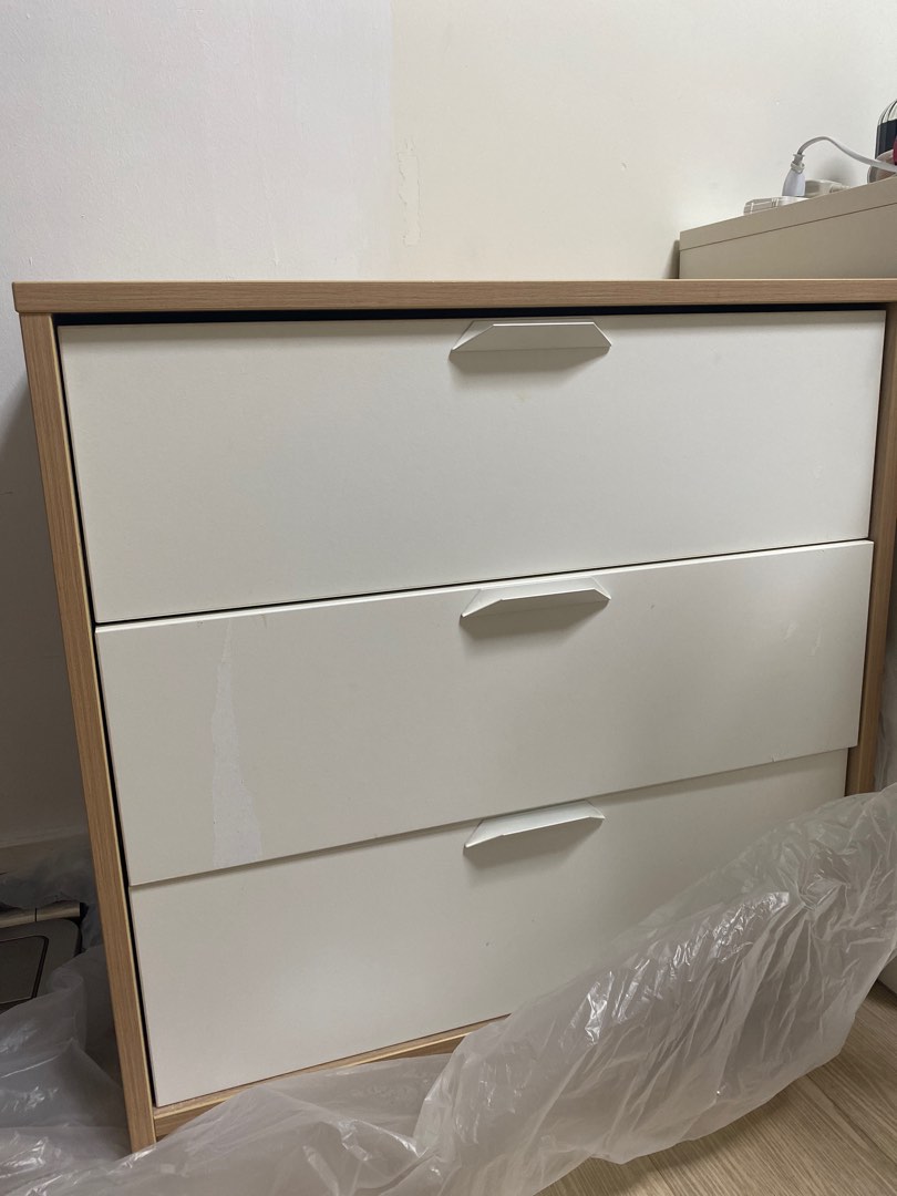 Preloved ikea 3 chest drawers (free standing clothes hanger