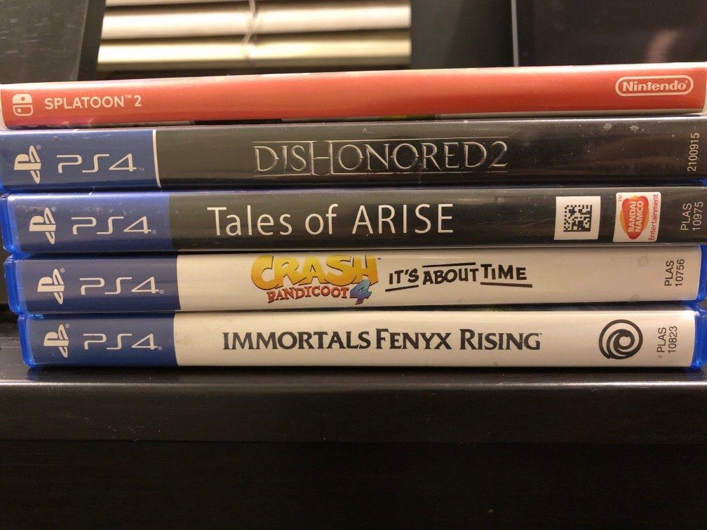 PS/Switch Games (Category: PlayStation) located in Manila. Submitted by gamatoto (Listing ID 1238592033, Image 1). Description: Splatoon 2 - SOLD Dishonored 2 - 500 Tales of Arise (w/ PS5 upgrade)- 1400 Crash It’s About Time (w/ PS5 upgrade)- 1200 Immortals Fenyx Rising (w/ PS5 upgrade)- SOLD Shipping c/o buyer .