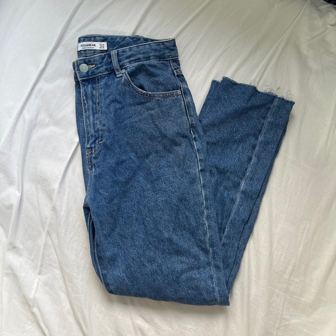 Pull&bear slim mom stretch on sale jeans in dark blue
