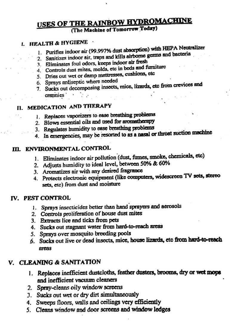 RAINBOW multi purpose cleaning system RAINBOW vacuum cleaner, TV