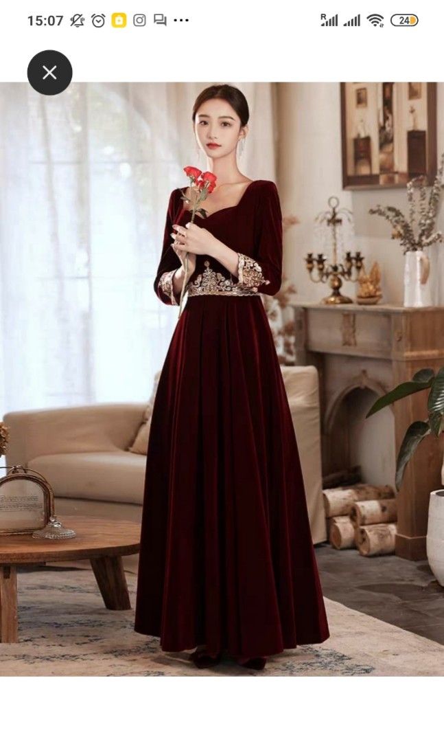 Red long sleeve evening dress evening gown muslimah dress