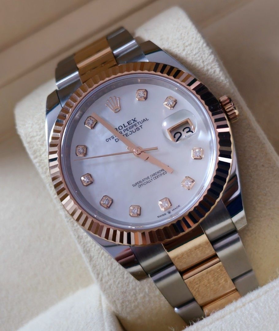Rolex (Category: Luxury Watches) located in Manila. Submitted by bng21 (Listing ID 1238606872, Image 3). Description: full set mint condition datejust 41 rosegold mother of pearl diamond dial 2021.