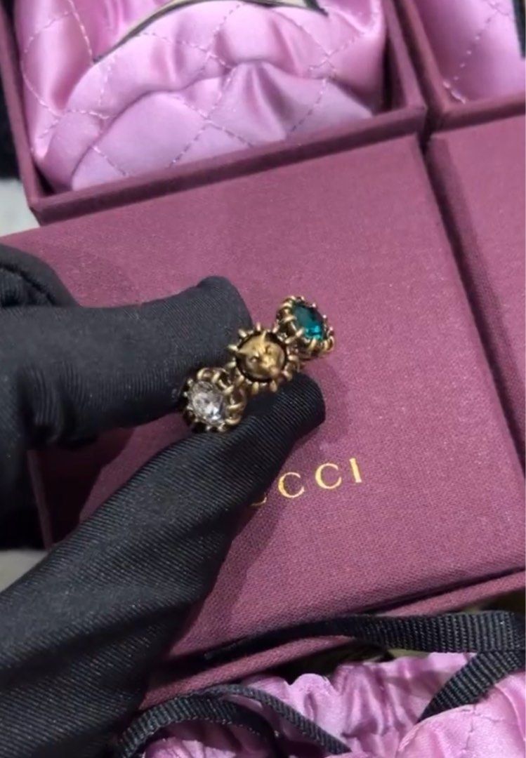 SALE AUTHENTIC GUCCI CRYSTALS GLASS RING UNISEX Women s