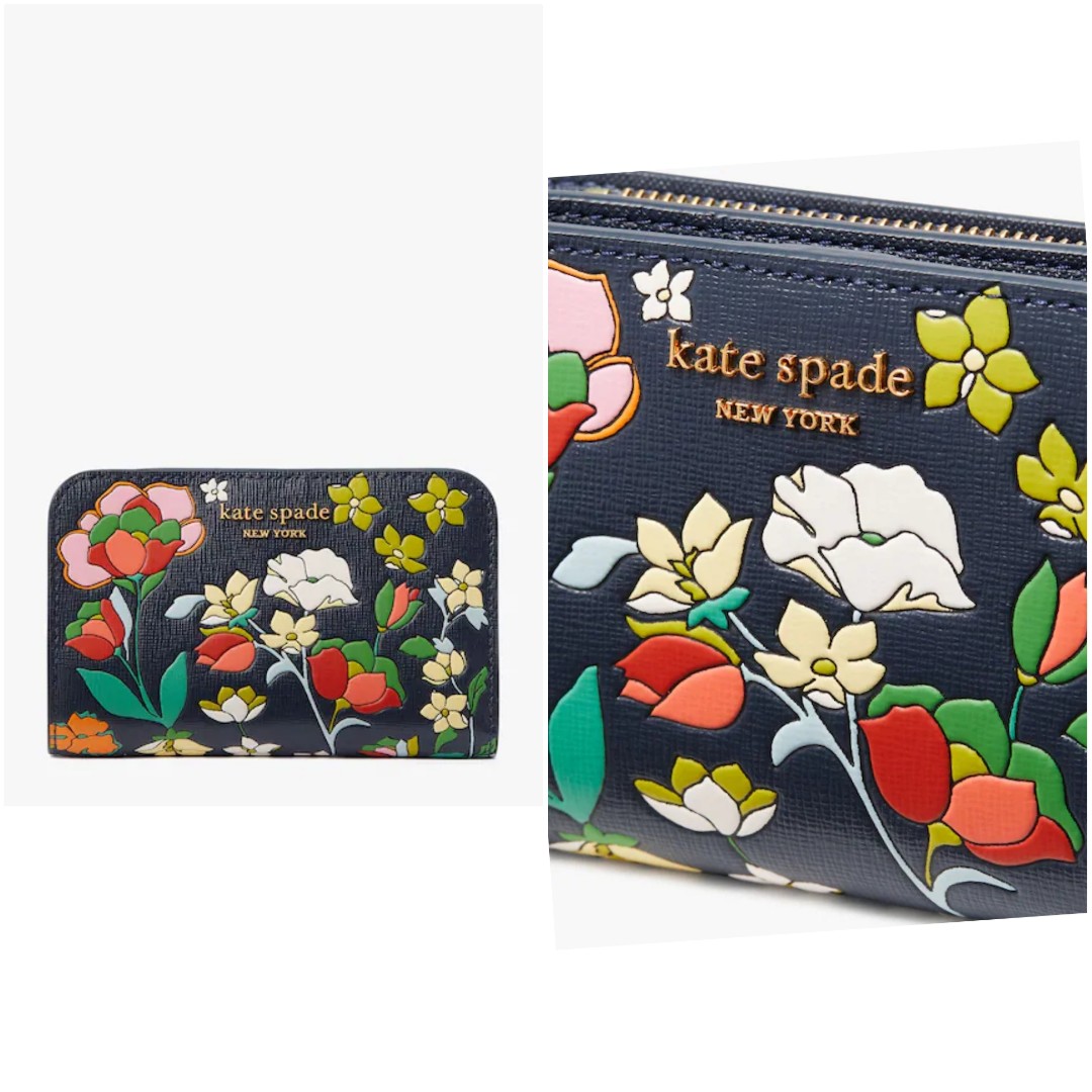 Kate Spade Wristlets Singapore Website - Blazer Blue Multicolor Morgan  Flower Bed Embossed Card Womens