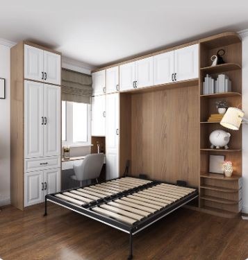 Solid wood reinforced invisible bed wardrobe integrated wall bed space ...