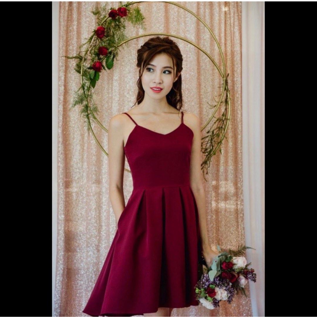 The Thread Theory Beautiful Back to Back Dip Hem Dress Burgundy
