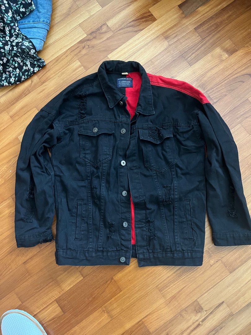 Red and hotsell black denim jacket