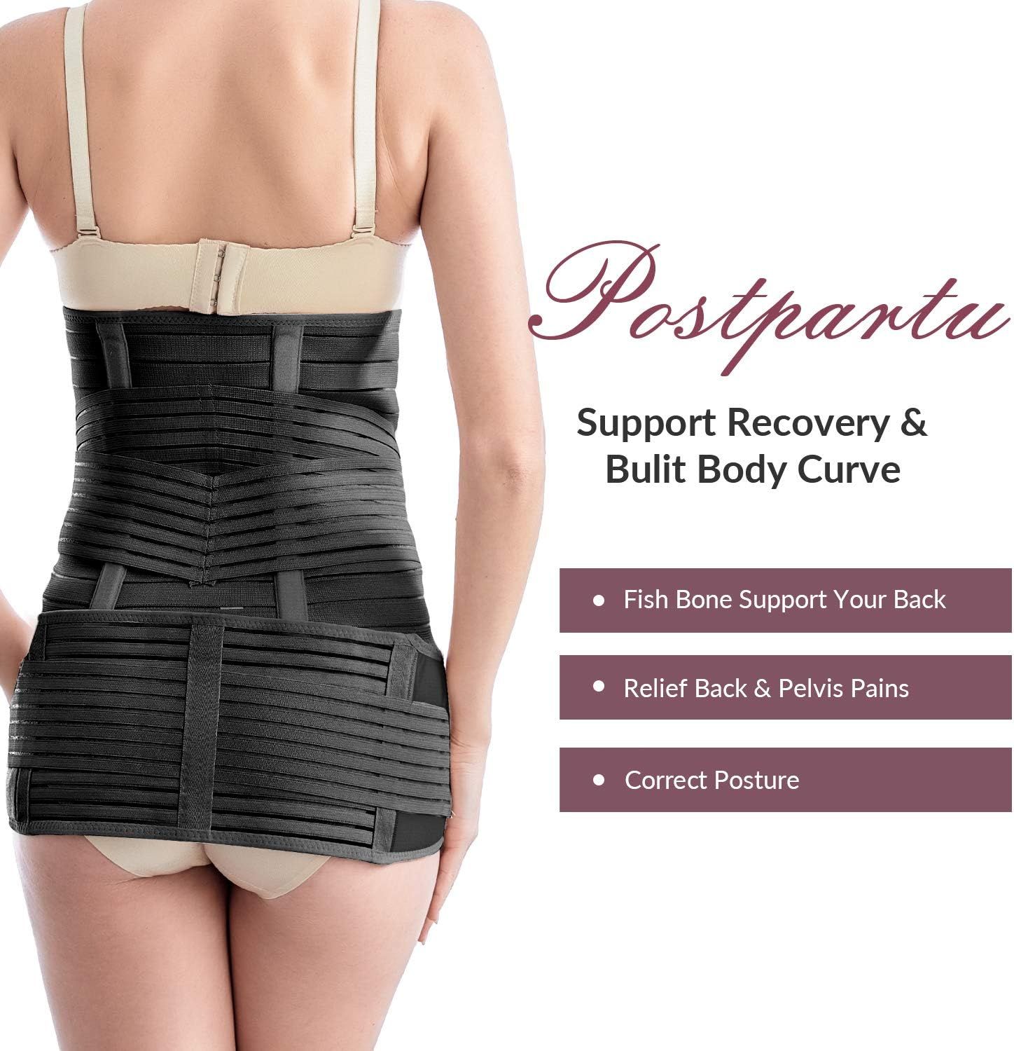 Postpartum Belly Band, 3 in 1 Post Pregnancy Support Recovery Belly Waist  Pelvis Belts, Postpartum Compression Girdles Bodyshaper (Black, One  Size-Fit us 4-12)