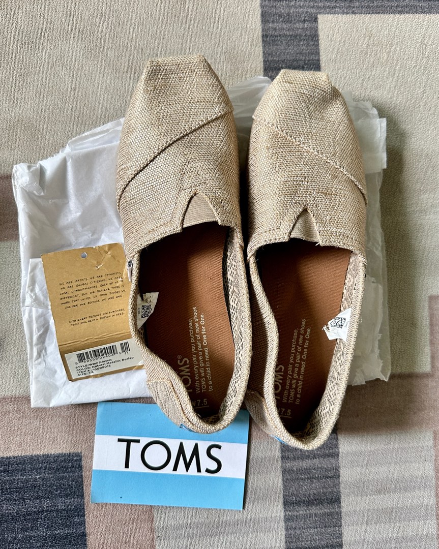 TOMS Natural Metallic Burlap Alpargatas Women s Slippers 7.5