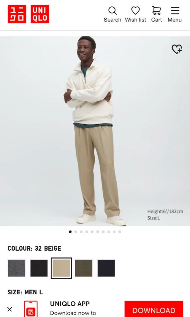 uniqlo men pleated wide pants khaki Men s Fashion Bottoms