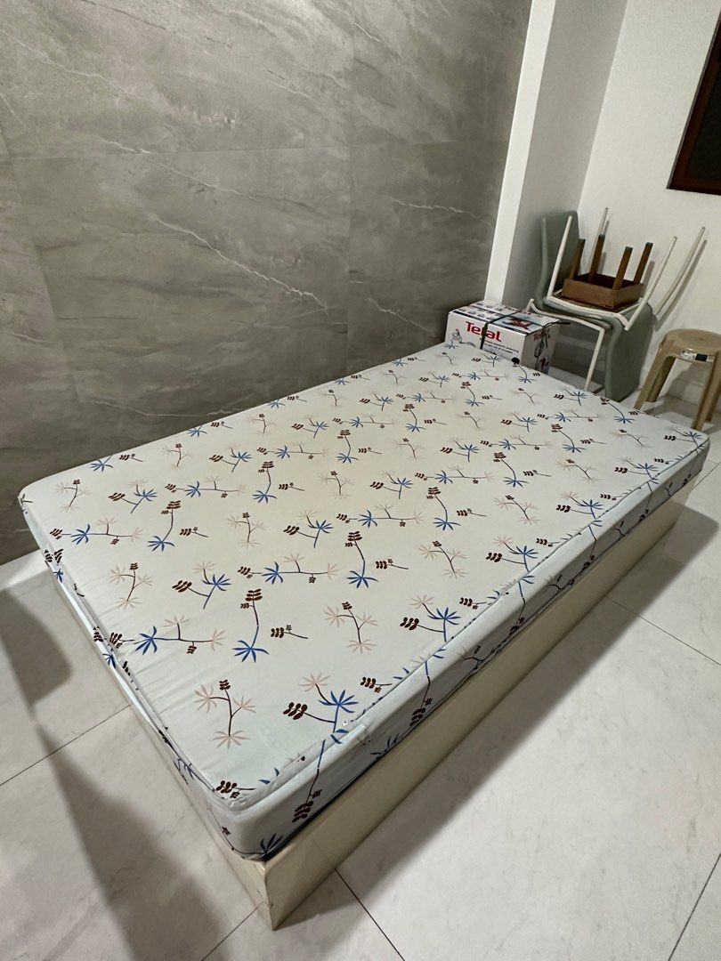 Uratex twin XL Full size with rolling bed frame on Carousell