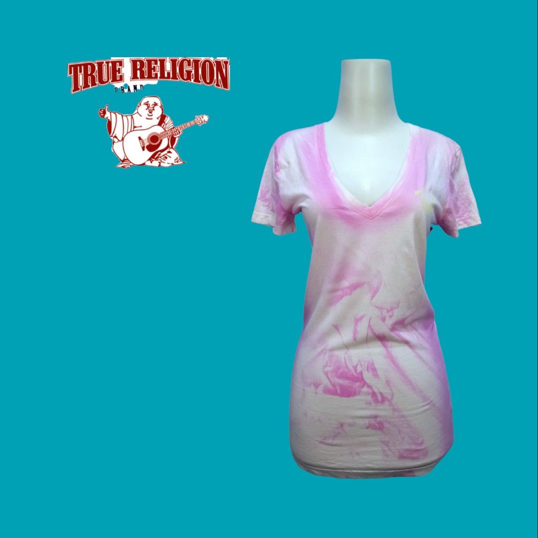 Vintage 2000s True Religion V Neck Tie Dye Women T shirt New Old Stock