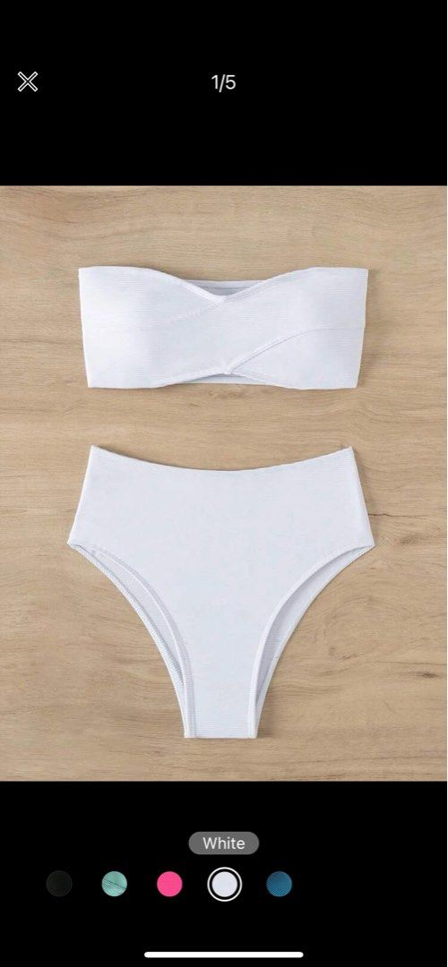 White bandeau high waisted bikini