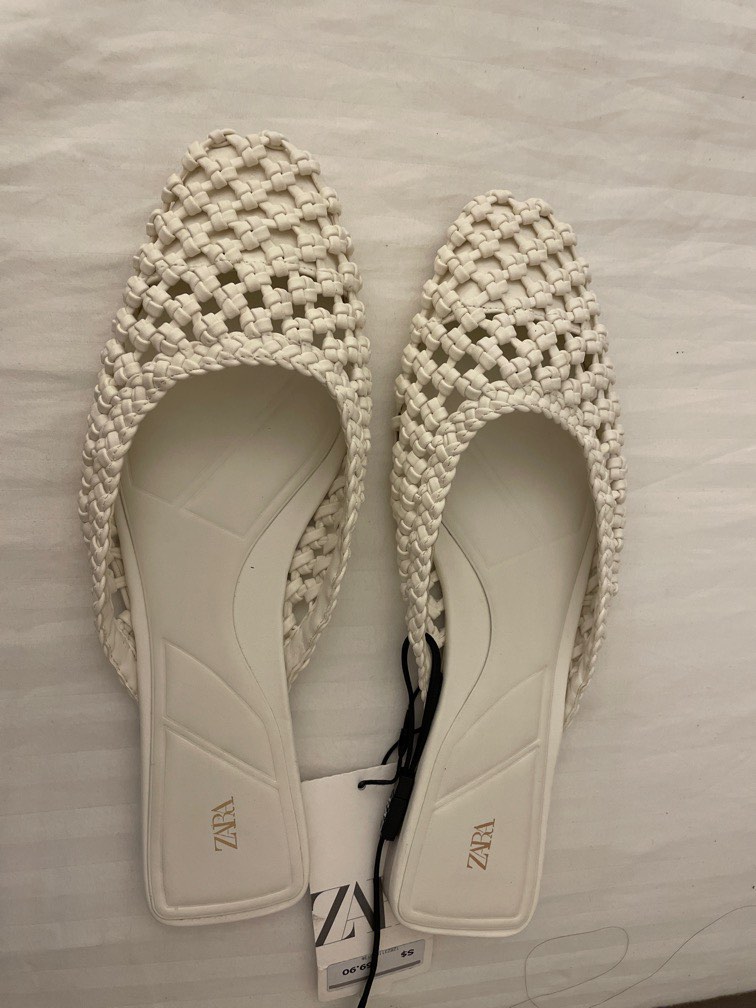 zara flat white sandals
