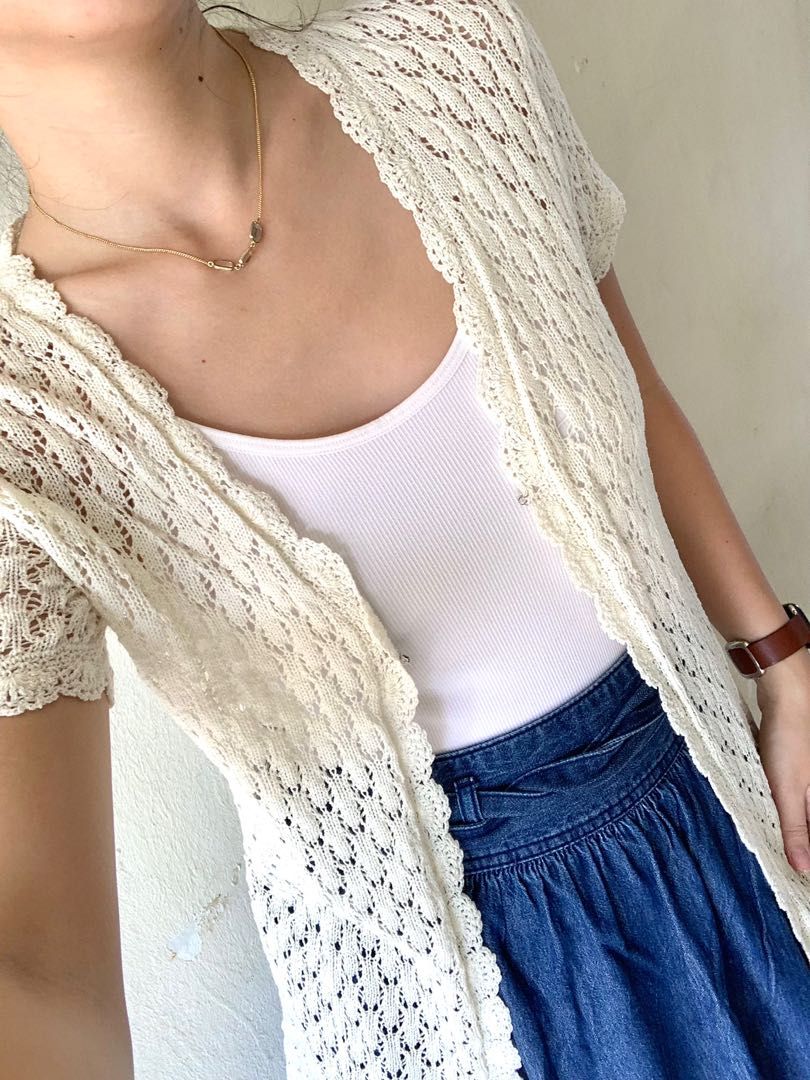 White lace knit cardigan