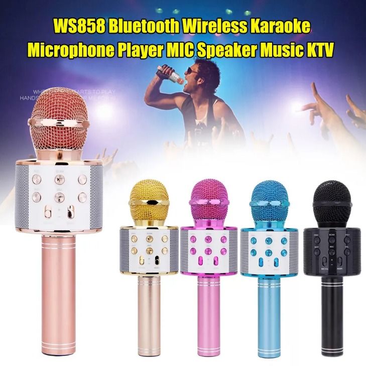 WS858 Portable Bluetooth Karaoke dj Microphone Wireless Professional  Speaker Home KTV Handheld Microphone mikrofon