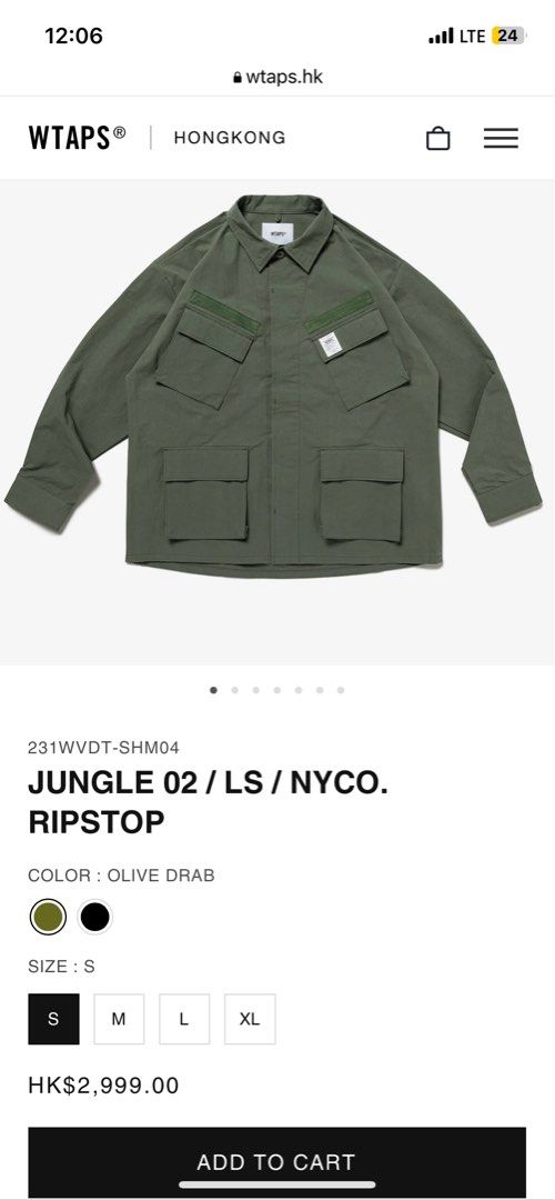 Wtaps 23ss Jungle 02 RIPSTOP shirt Olive 軍綠色, 男裝, 上身及套裝