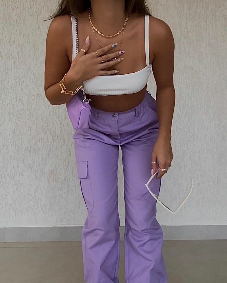 y2k indie purple cargo pants bershka, Women's Fashion, Bottoms
