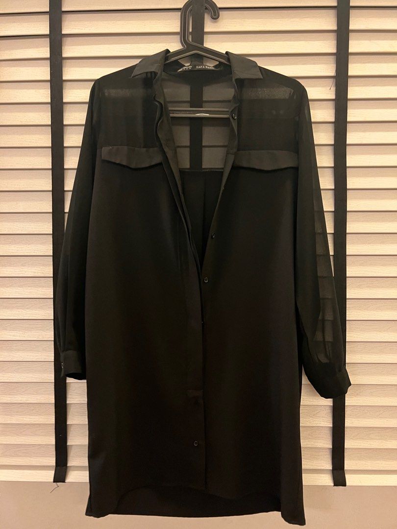 Zara Black chiffon shirt blouse dress, Women's Fashion, Dresses & Sets,  Dresses on Carousell