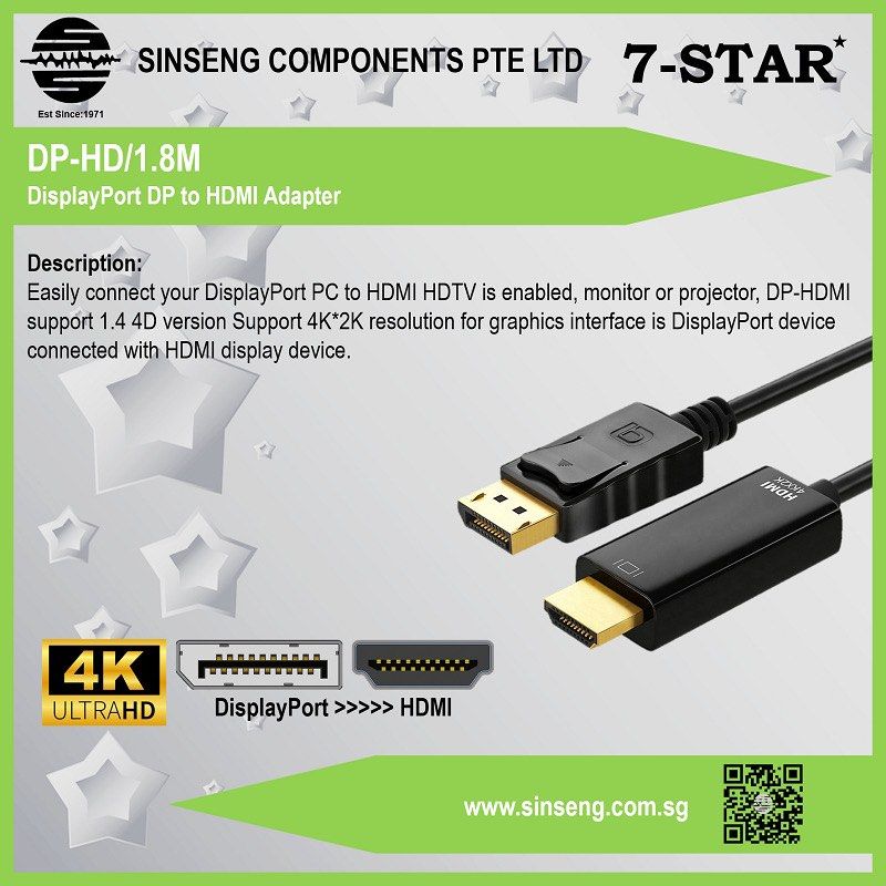 7-STAR* 4K DP to HDMI DisplayPort DP (Source) to HDMI (Display) Cable ...