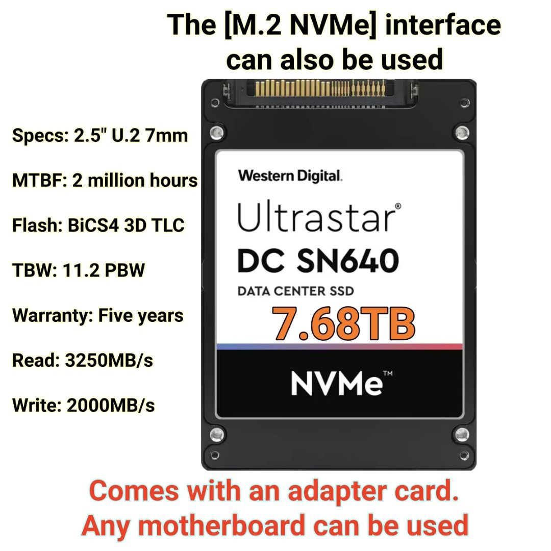 8TB SSD WD SN640 7.68TB U.2 (M.2) NVME 2.5”Enterprise, 電腦＆科技