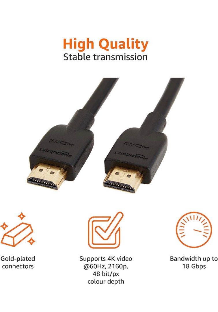 Amazon Basics HDMI Cable, 18Gbps HighSpeed, 4K60Hz, 2160p,