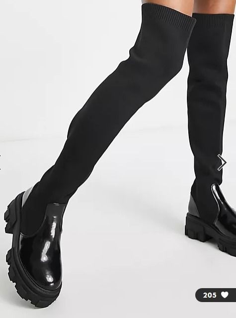 ASOS DESIGN Petite Kimmy flat chunky over the knee boots in black