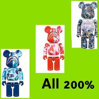 Bape Bathing Ape Shark Camo Jackson Pollock My First Baby 200%  Bearbrick