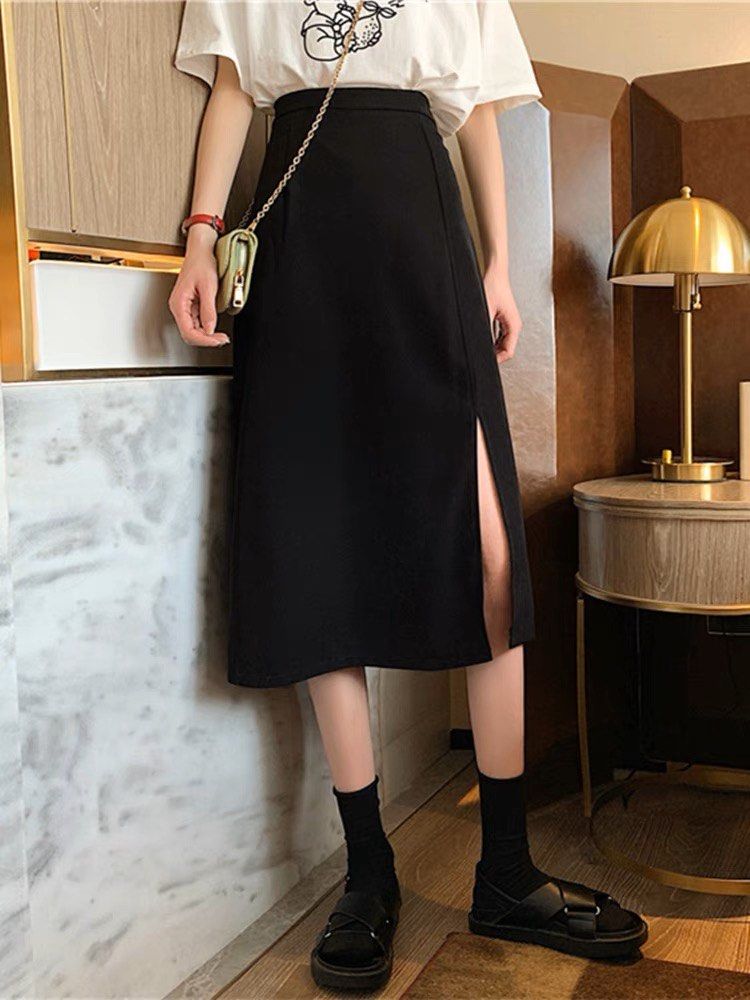 Black midi store skirt business