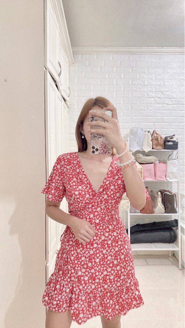 Topshop red floral hot sale wrap dress