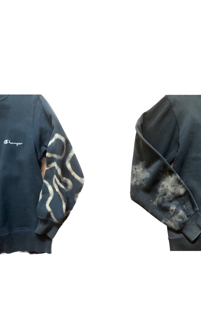 Champion Crewneck with custom bleached designs on sleeve Men s