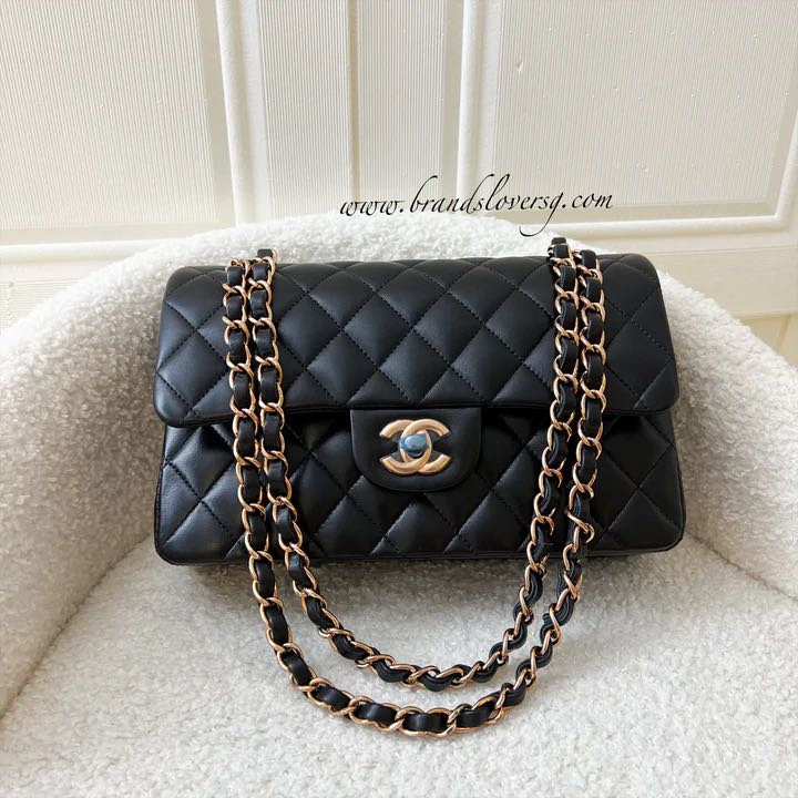 Chanel Small Classic Flap CF in Black Lambskin and Rose Gold HW