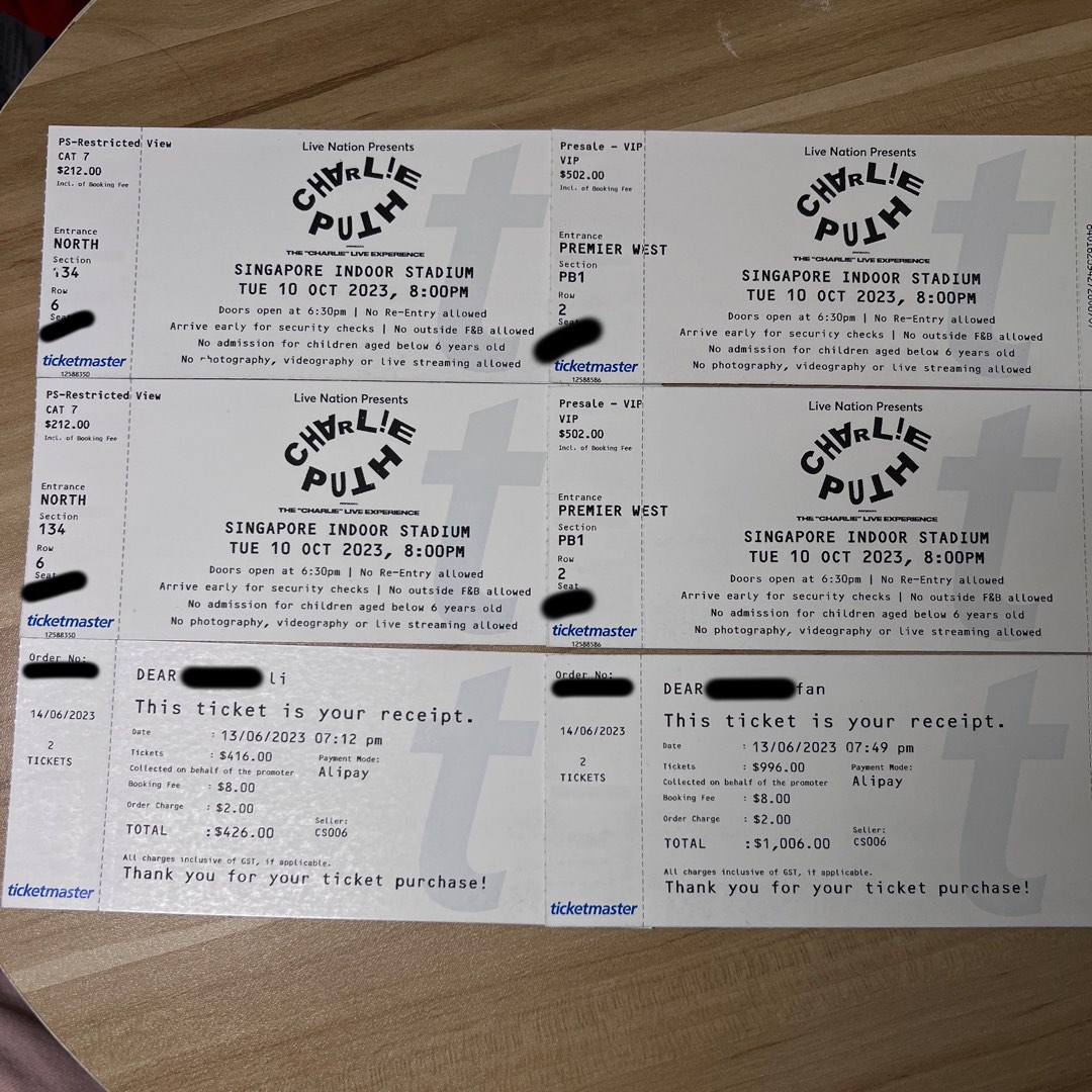 charlie puth tickets, Tickets & Vouchers, Event Tickets on Carousell