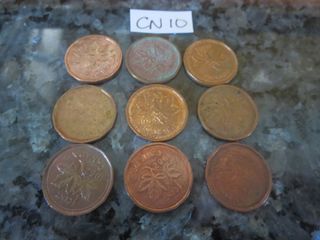 CN10: Canada Vintage Coins 1 Cent 1982,  Bronze Coin, Queen Elizabeth II, 9 pcs.., needs cleaning