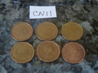 CN11: Canada Vintage Coins 1 Cent 1983, Bronze Coin, Queen Elizabeth II, 6 pcs.., needs cleaning