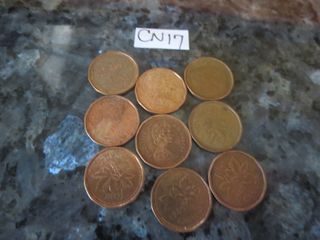 CN17: Canada Vintage Coins 1 Cent 1989, Bronze Coin, Queen Elizabeth II, 9 pcs.., needs cleaning