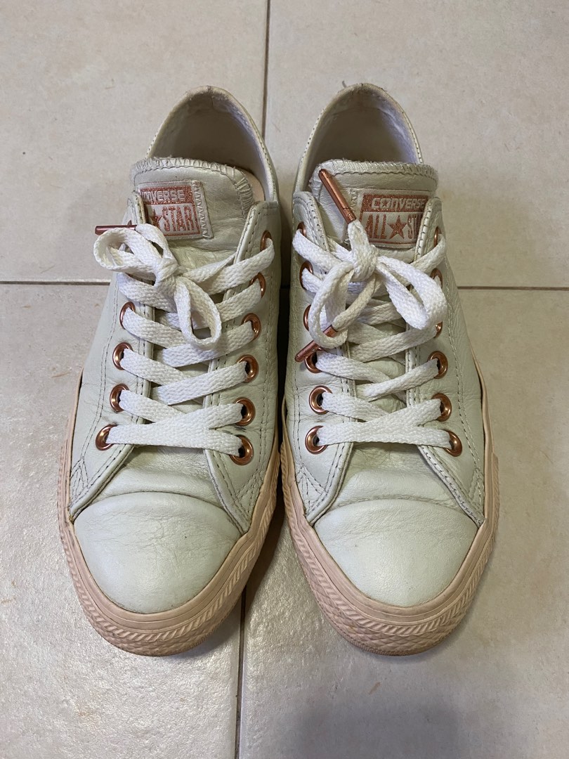 White and gold converse leather online
